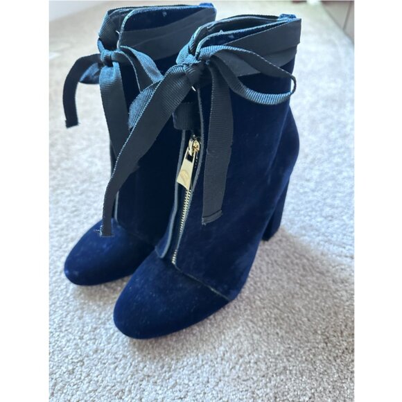 Zara TRF Midnight Blue Velvet Heeled Ankle Boots - Picture 8 of 8